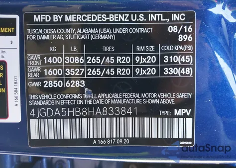 2017 Mercedes-Benz Gle 350 from USA, damaged, VIN 4JGDA5HB8HA833841